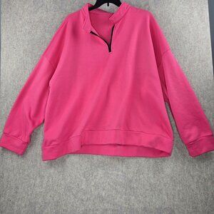 Hot Pink Womens Quarter-Zip Pullover Sweatshirt Size 8XL Polyester/Spandex Blend